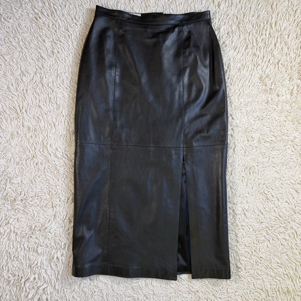 Vintage Bagatelle High Waisted Midi Length 90s Leather Skirt